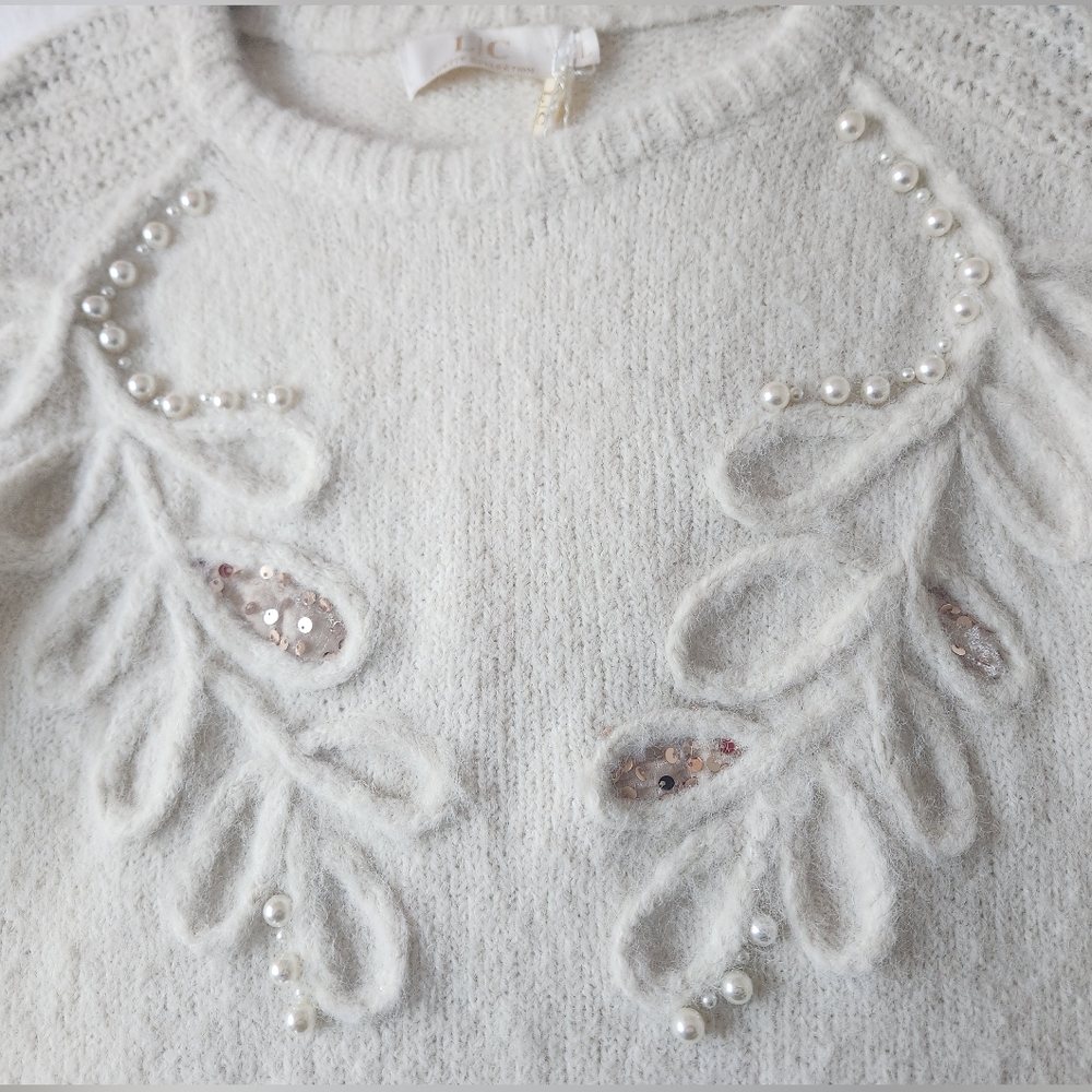 Lizelle Collection Crew Neck Long Sleeve sweater sequin and pearl soft Large - Picture 11 of 16